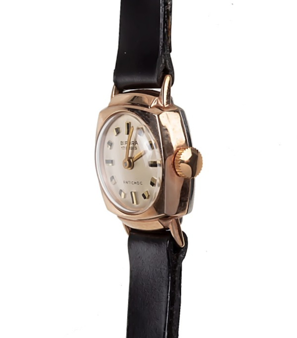 BIFORA Ladies´ Gold Plated Cushion-Shaped Wristlet with Silvered Dial & Applied Indices