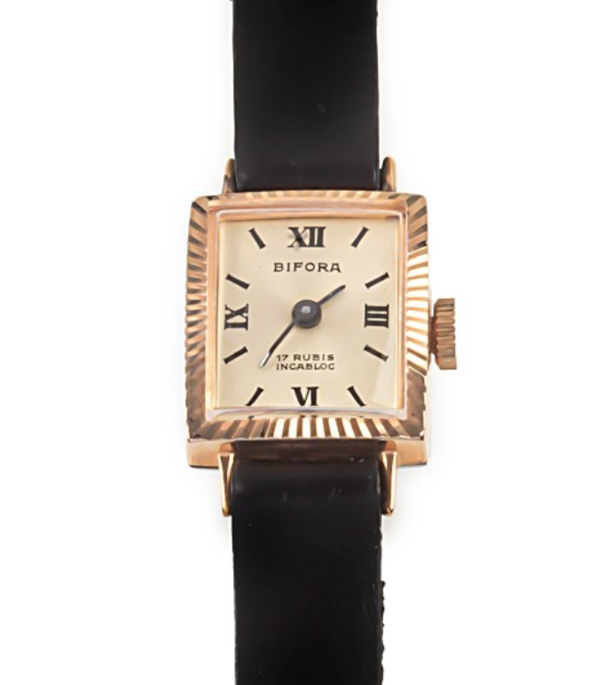 BIFORA Ladies´ Gold Plated Wristlet with Gilt Dial, Latin Numerals & Textured Bezel