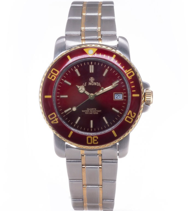 LE MONDE Women´s wristwatch with Burgundy Dial & Bezel on Two-Tone Bracelet (4189BIC/55)