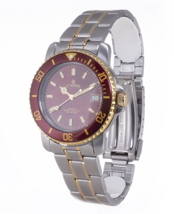 LE MONDE Women´s wristwatch with Burgundy Dial & Bezel on Two-Tone Bracelet (4189BIC/55)