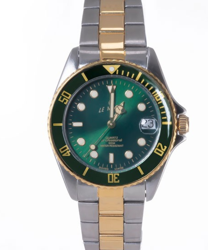 Screenshot 2025-09-29 at 12.17.49 LE MONDE Women´s wristwatch with Green Dial & Bezel on Two-Tone Bracelet (4491BIC/44)
