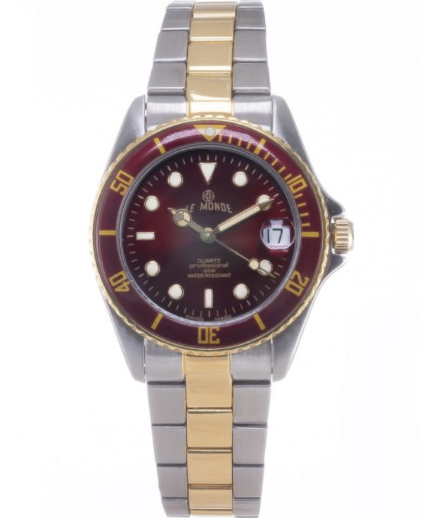 Screenshot 2025-09-29 at 12.20.25 LE MONDE Women´s wristwatch with Burgundy Dial & Bezel on Two-Tone Bracelet (4491BIC/55)