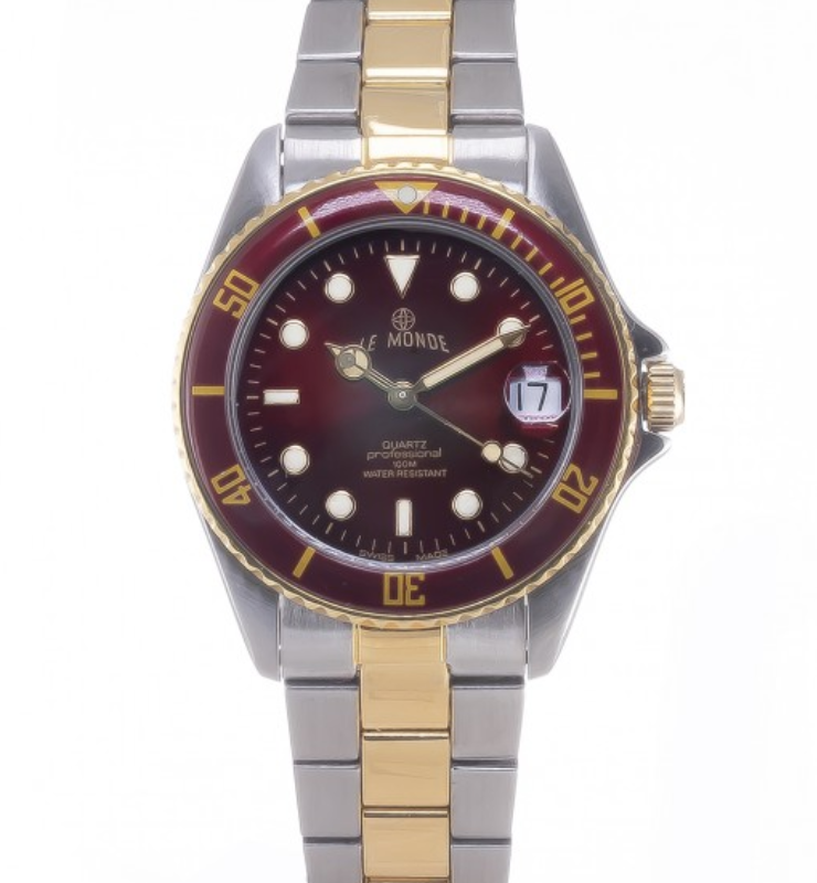 Screenshot 2025-09-29 at 12.20.25 LE MONDE Women´s wristwatch with Burgundy Dial & Bezel on Two-Tone Bracelet (4491BIC/55)