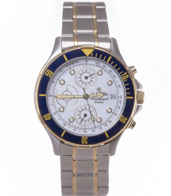 LE MONDE Women´s Chronograph with White Dial, Blue Bezel on Two-Tone Bracelet (5285BIC/31)