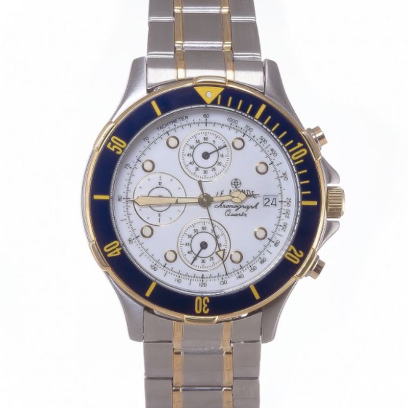 Screenshot 2025-09-29 at 12.50.43 LE MONDE Women´s Chronograph with White Dial, Blue Bezel on Two-Tone Bracelet (5285BIC/31)