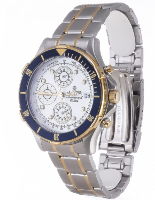 LE MONDE Women´s Chronograph with White Dial, Blue Bezel on Two-Tone Bracelet (5285BIC/31)