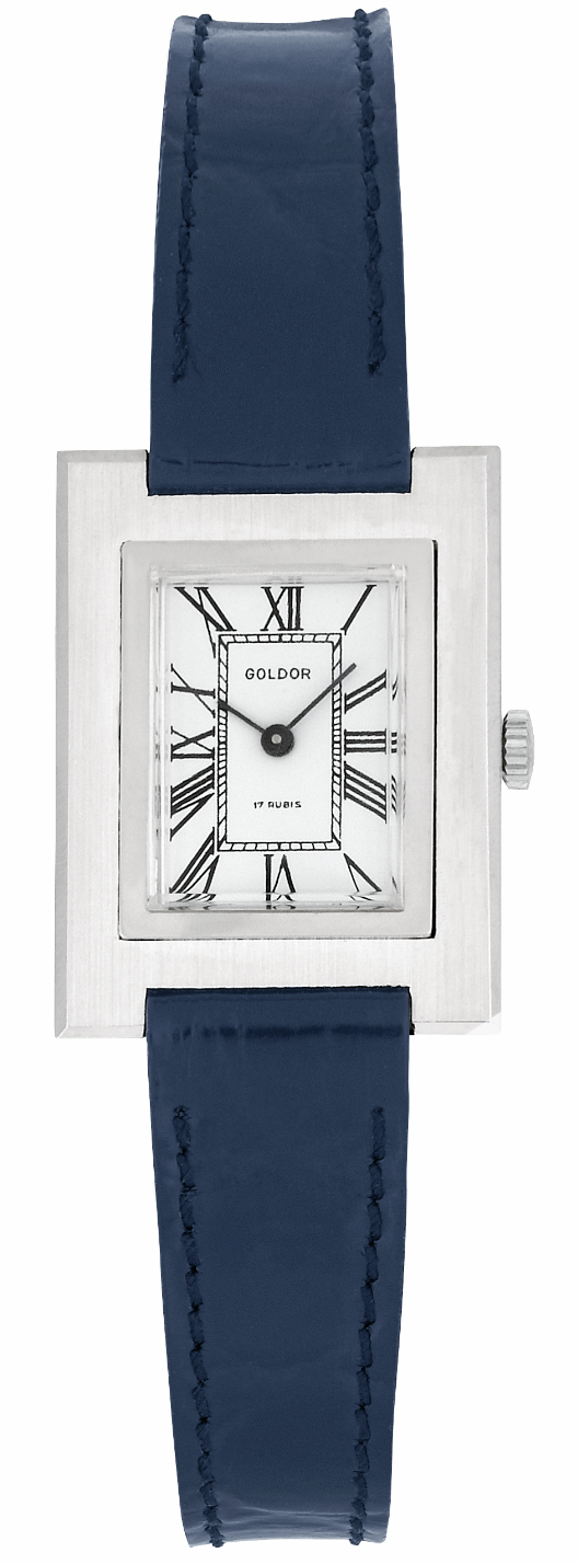 GOLDOR 1970s Ladies´ Rectangular Wristwatch with White Dial