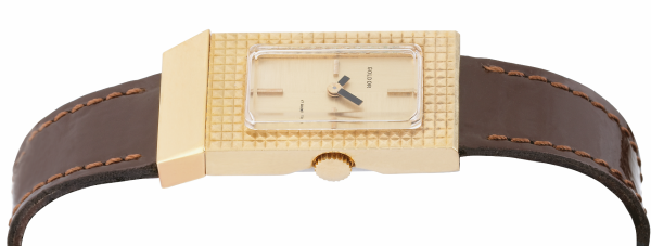 Screenshot 2025-10-01 at 10.11.45 GOLDOR 1970s Ladies´ "Baguette" Wristwatch with "Clous de Paris" Gold-Plated Case & Gilt Sector Dial