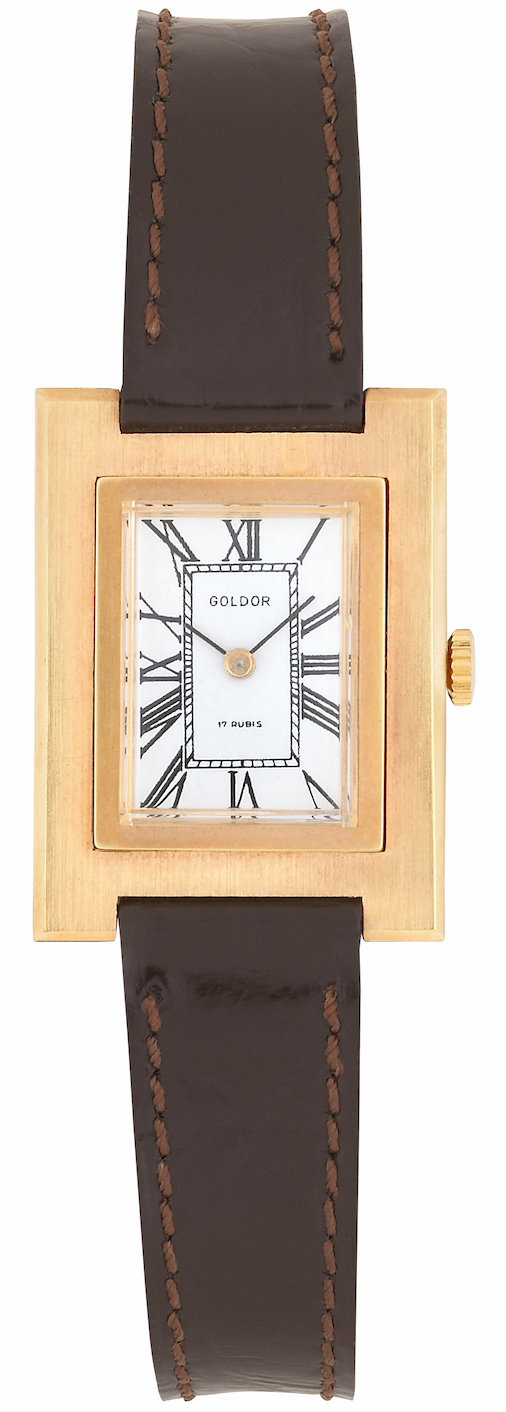 Screenshot 2025-10-01 at 10.57.39 GOLDOR 1970s Ladies´ Gold-Plated Rectangular Wristwatch with White Dial