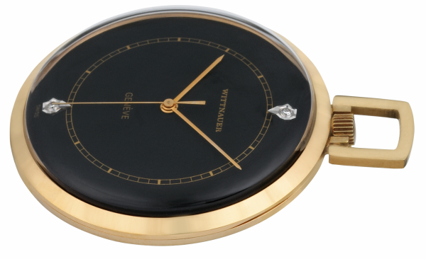 Screenshot 2025-10-01 at 11.26.19 WITTNAUER "Genève" Rare Gold-Plated Pocket Watch with Black Dial, "Chemin de Fer" minute track & Two Diamonds