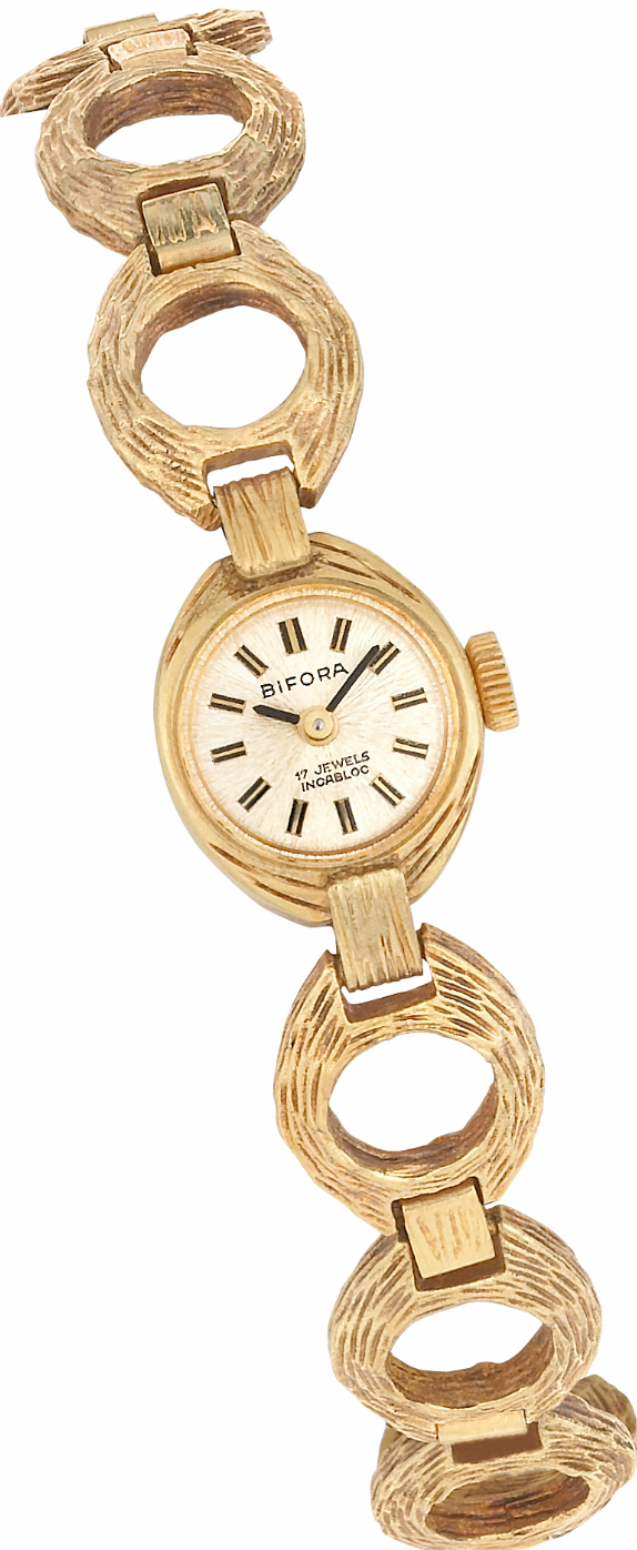 Screenshot 2025-10-01 at 12.19.45 BIFORA Ladies´ Wristlet with Textured Case and Gilt Textured Dial