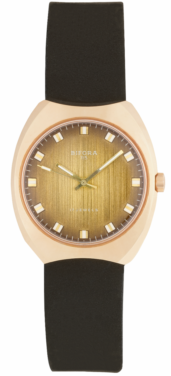 Screenshot 2025-10-01 at 12.37.46 BIFORA "115" Gents´ Gold Plated Wristwatch with Vertically Brushed Textured Brown-Gilt Graduated Dial