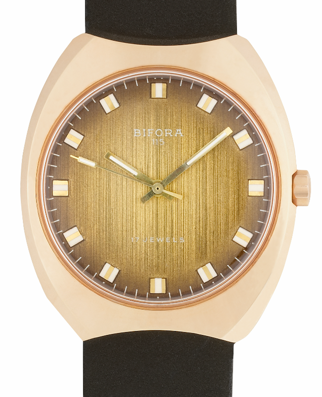BIFORA "115" Gents´ Gold Plated Wristwatch with Vertically Brushed Textured Brown-Gilt Graduated Dial