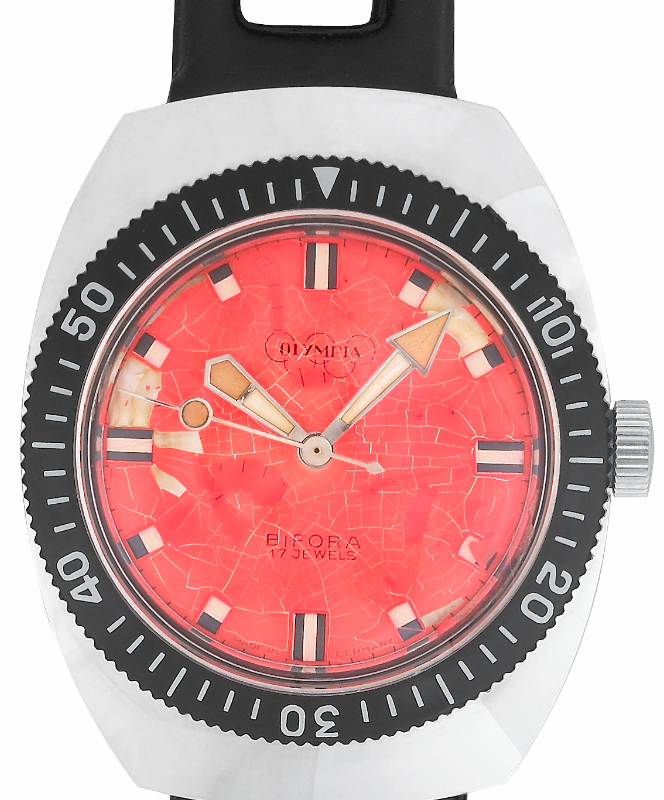 BIFORA "Olympia" Gents´Stainless Steel Wrist Watch with Red "Spider" Dial & Black Bezel on "Tropic" Strap