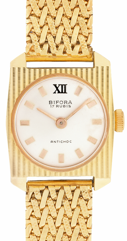 Screenshot 2025-10-01 at 14.22.53 BIFORA Ladies´ Gold Plated Wrist Watch with Vertically Line-Engraved Case & Light Gilt-Colored Dial
