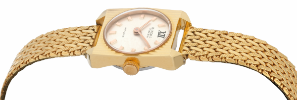 BIFORA Ladies´ Gold Plated Wrist Watch with Vertically Line-Engraved Case & Light Gilt-Colored Dial