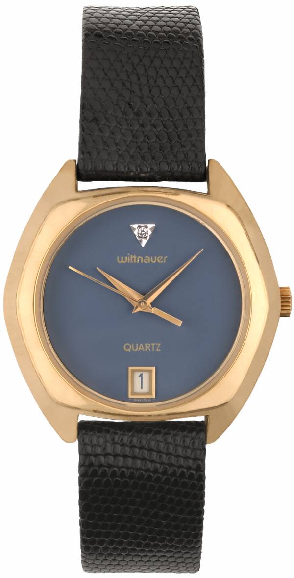 WITTNAUER Gold Plated Hexagonal Wrist Watch with a Blue/Grey Jeweled Dial