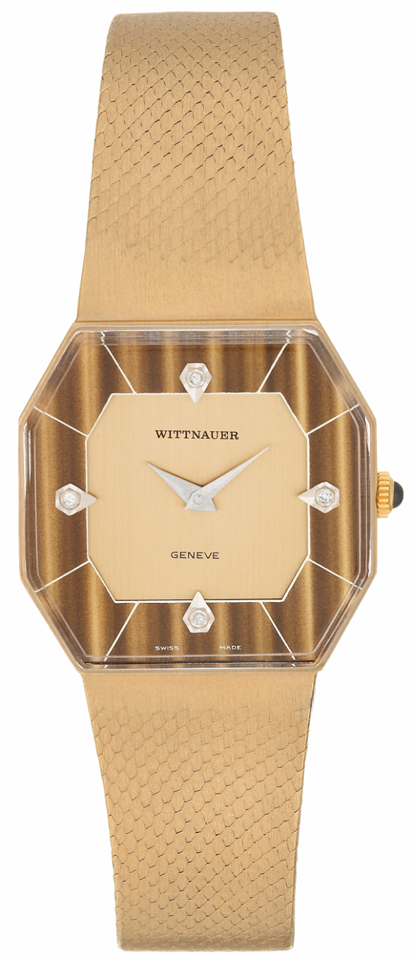 WITTNAUER "Genève" Gents´Gold Plated Wristwatch with Rare Stone Dial in Brown & Beige Colors