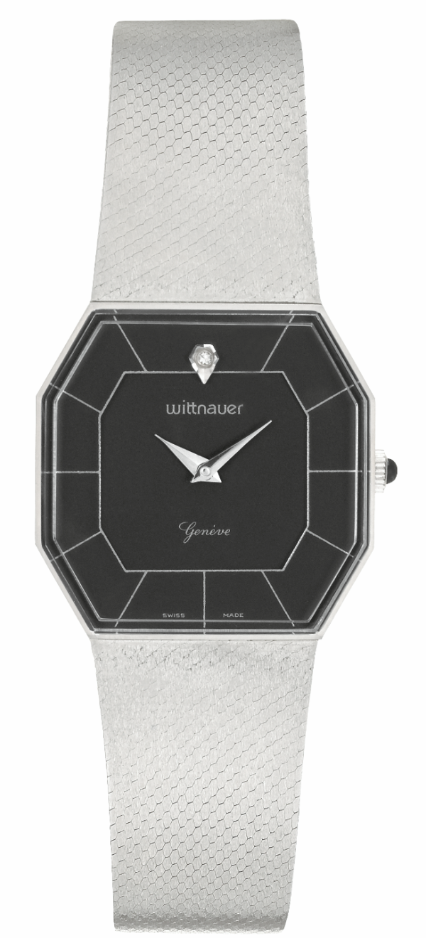 WITTNAUER "Genève" Gents´Plated Wristwatch with Black Sector Dial and a Diamond