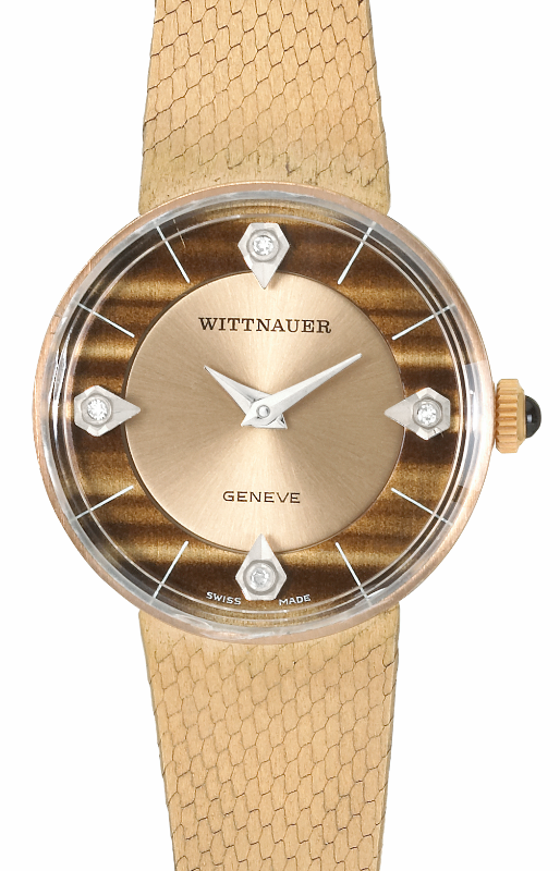 Screenshot 2025-10-01 at 15.04.07 WITTNAUER "Genève" Ladies´Gold Plated Wristwatch with Brown & Beige Stone Dial and four Diamonds