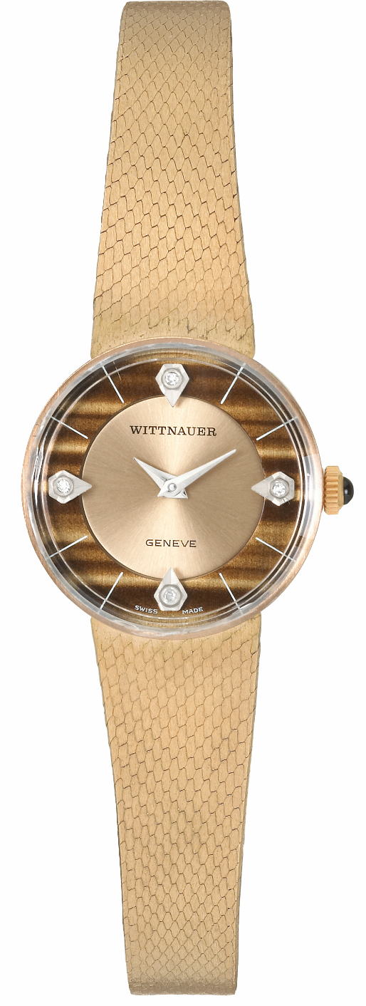 Screenshot 2025-10-01 at 15.04.07 WITTNAUER "Genève" Ladies´Gold Plated Wristwatch with Brown & Beige Stone Dial and four Diamonds