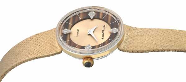 Screenshot 2025-10-01 at 15.16.03 WITTNAUER "Genève" Ladies´Gold Plated Wristwatch with Brown & Beige Stone Dial and four Diamonds