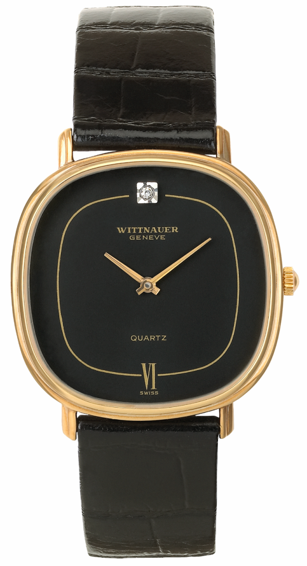 WITTNAUER "Genève" Ladies´Gold Plated Wristwatch with Black Dial and one Diamond