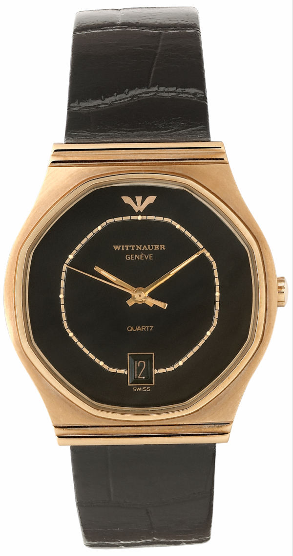 WITTNAUER "Genève" Ladies´Gold Plated Wristwatch with Black Dial, Chemin de Fer Minuterie & Date