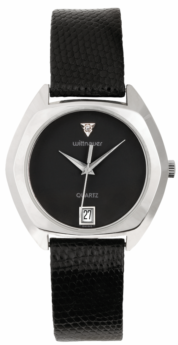 WITTNAUER Plated Hexagonal Wrist Watch with a Black Jeweled Dial
