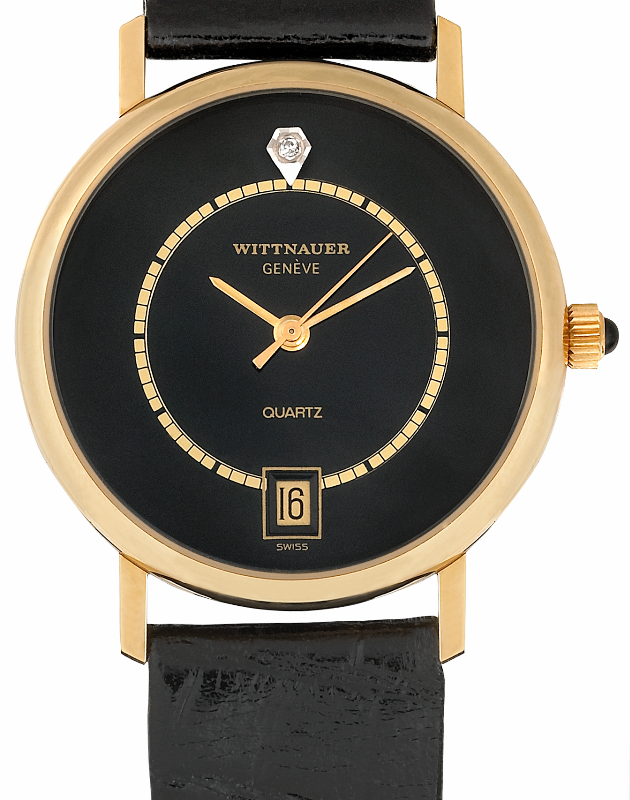 Screenshot 2025-10-07 at 14.17.37 WITTNAUER "Genève" Gold Plated Ladies´Wristwatch with Black Jeweled Dial and a Chemin de Fer Minuterie