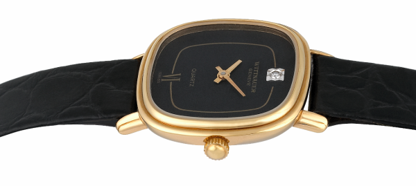 WITTNAUER "Genève" Ladies´Quartz Gold Plated Wristwatch with Black Jeweled Dial