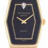 WITTNAUER "Genève" Ladies´ Polygonal Gold Plated Wristwatch with Black Jeweled Dial and Chemin de Fer Minuterie