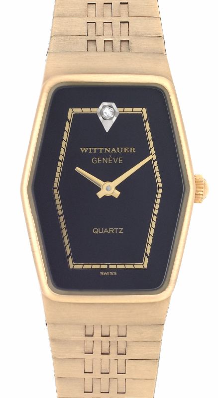 Screenshot 2025-10-07 at 16.36.20 WITTNAUER "Genève" Ladies´ Polygonal Gold Plated Wristwatch with Black Jeweled Dial and Chemin de Fer Minuterie