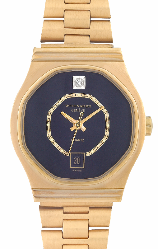 Screenshot 2025-10-07 at 16.49.20 WITTNAUER "Genève" Ladies´Gold Plated Wristwatch with Black Jeweled Dial, Chemin de Fer Minuterie & Date