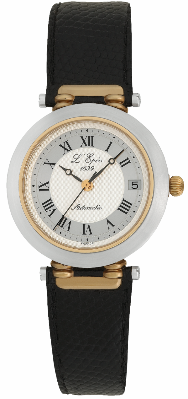 L'EPÉE Gents´ Bicolor Wristwatch with Guilloche Dial and Roman Numerals