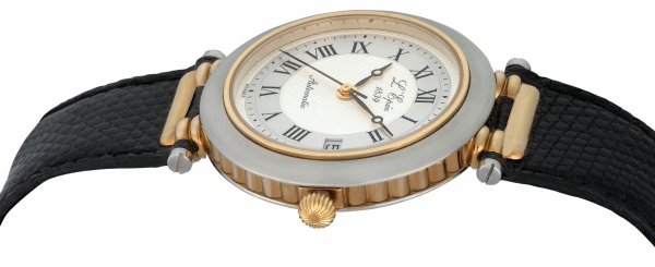 L'EPÉE Gents´ Bicolor Wristwatch with Guilloche Dial and Roman Numerals