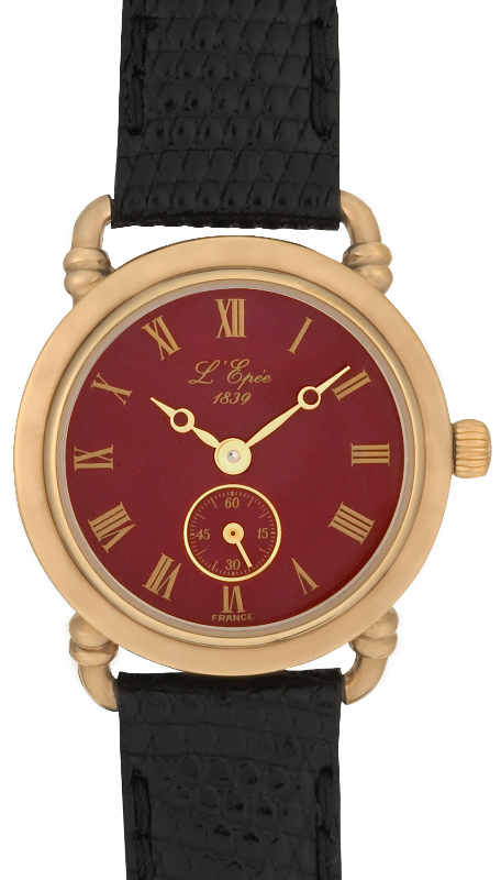 Screenshot 2025-10-08 at 09.13.07 L'EPÉE Ladies´ Gold Plated Wristwatch with Small Seconds, Deep Burgundy Dial and Roman Numerals