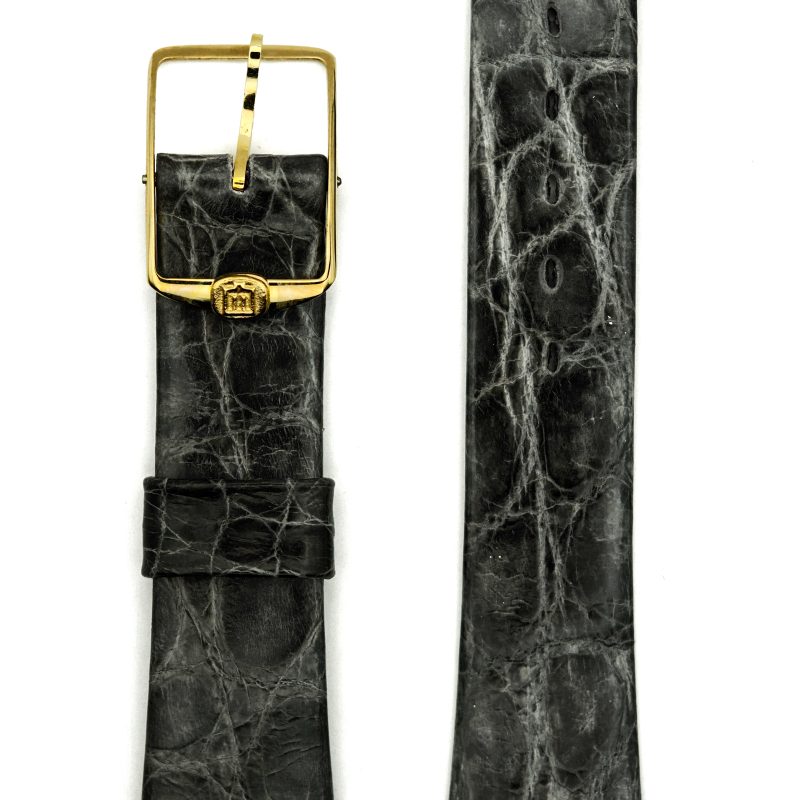 PB060297 Michel Herbelin - Alligator Grain Grey Black Leather Strap - 20mm with Buckle