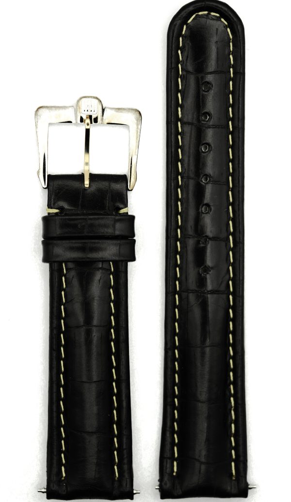 Michel Herbelin - Alligator Grain Black Padded Leather Strap "Safari" - 20mm with Buckle