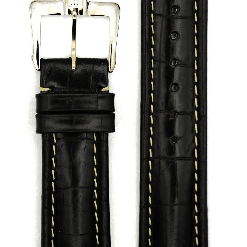 PB060311 Michel Herbelin - Alligator Grain Black Padded Leather Strap "Safari" - 20mm with Buckle