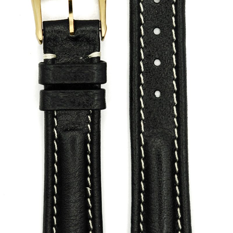 PB060315 Michel Herbelin - Black Padded Leather Strap "Safari" - 17mm with Buckle