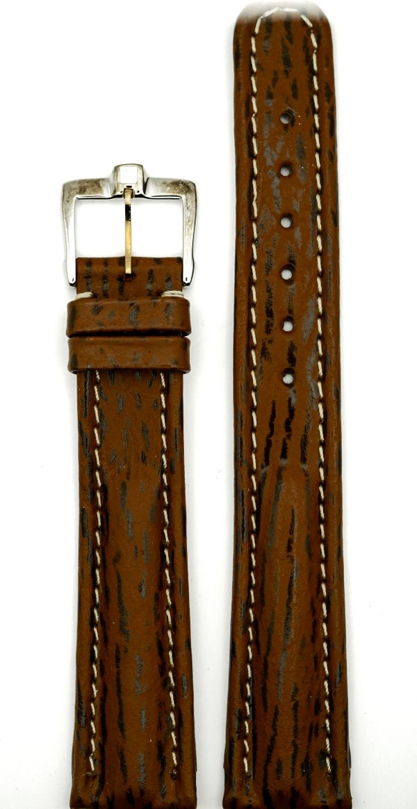 Michel Herbelin - Brown Shark Skin XL Padded Leather Strap - 19mm with Buckle