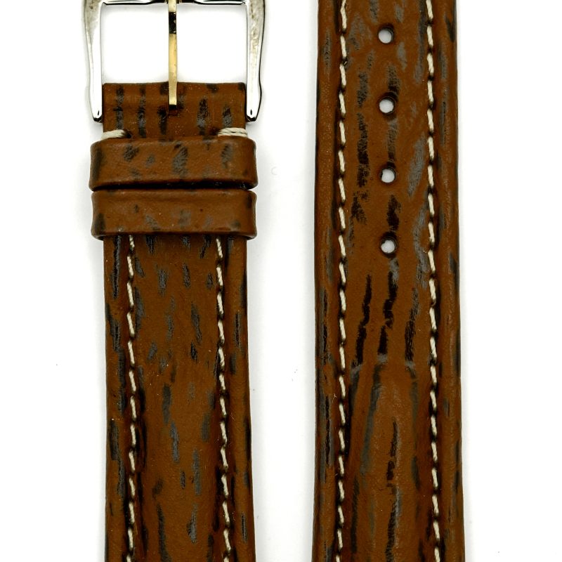 Michel Herbelin - Brown Shark Skin XL Padded Leather Strap - 19mm with Buckle