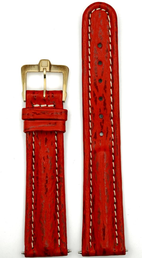 Michel Herbelin - Red Shark Skin Padded Leather Strap - 19mm with Buckle