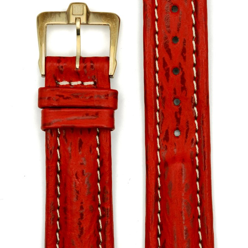 Michel Herbelin - Red Shark Skin Padded Leather Strap - 19mm with Buckle