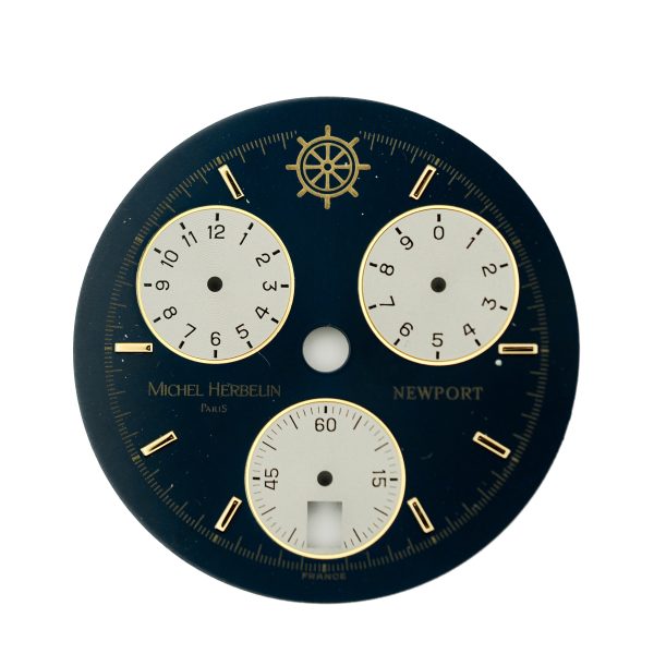 Michel Herbelin - Original "Newport" Chronograph Dial, "Reverse-Panda", Black Lacquer (32455/T35)