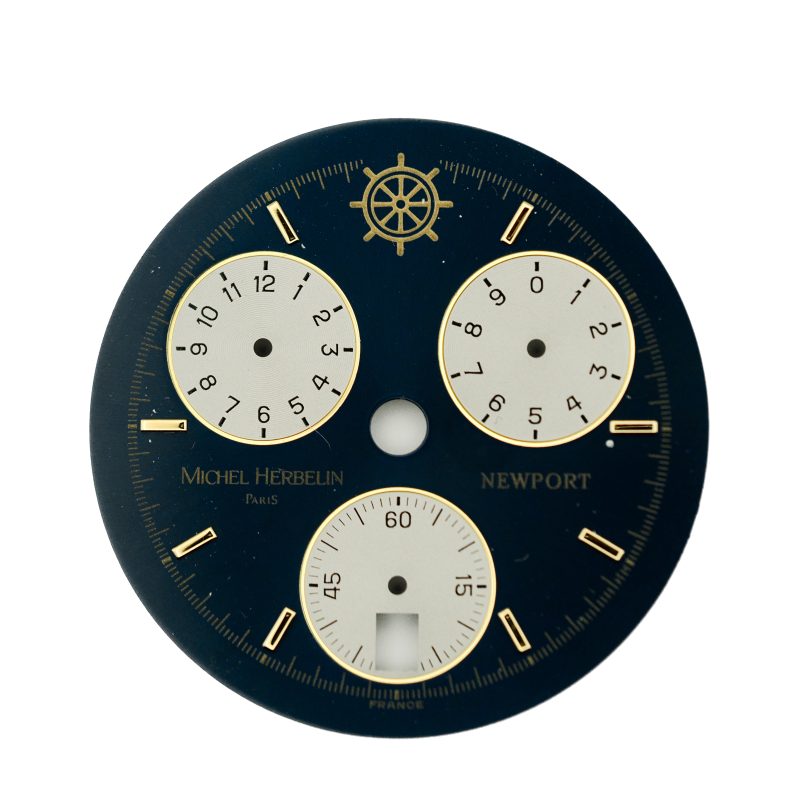 PB200954 Michel Herbelin - Original "Newport" Chronograph Dial, "Reverse-Panda", Black Lacquer (32455/T35)